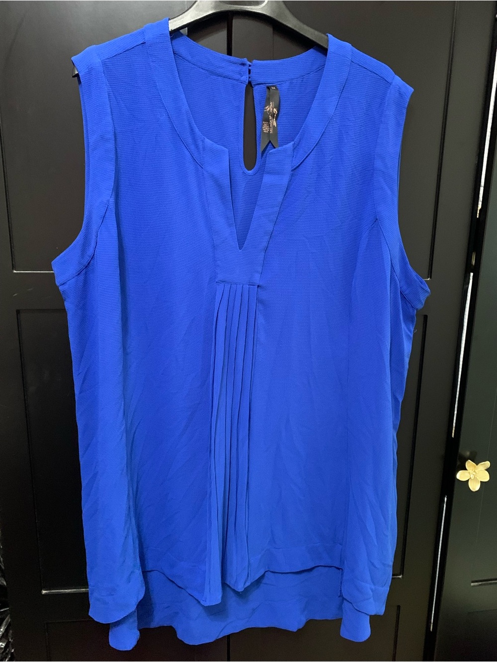 Melissa McCarthy 3X Sleeveless Pleated V-Neck tunic tank Cobalt flowy